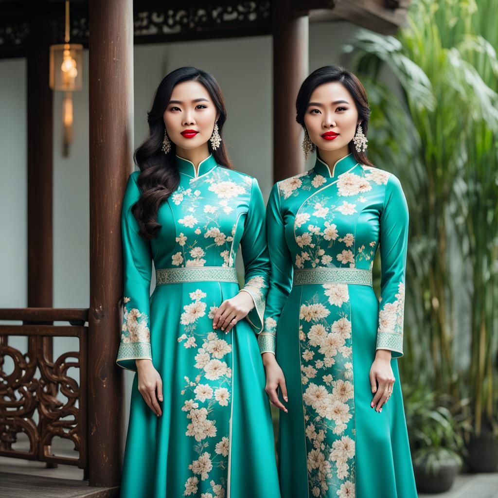 Vietnamese Women in Ao Dai Dresses