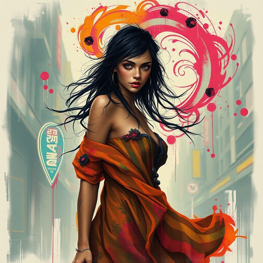 Muse in Polychromatic Graffiti Art, High Contrast