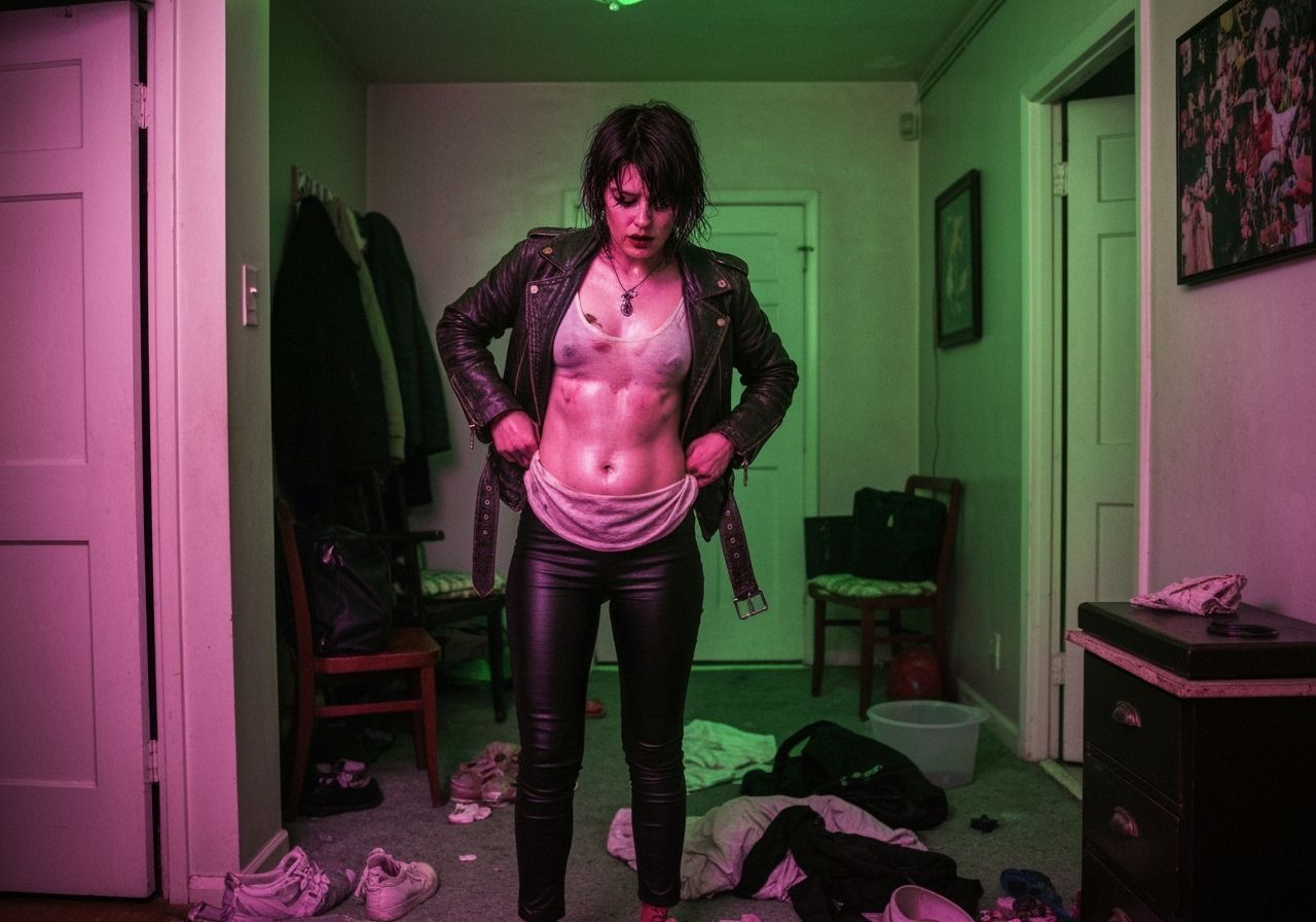 Exhausted Punk Undressing in Rundown Apartment