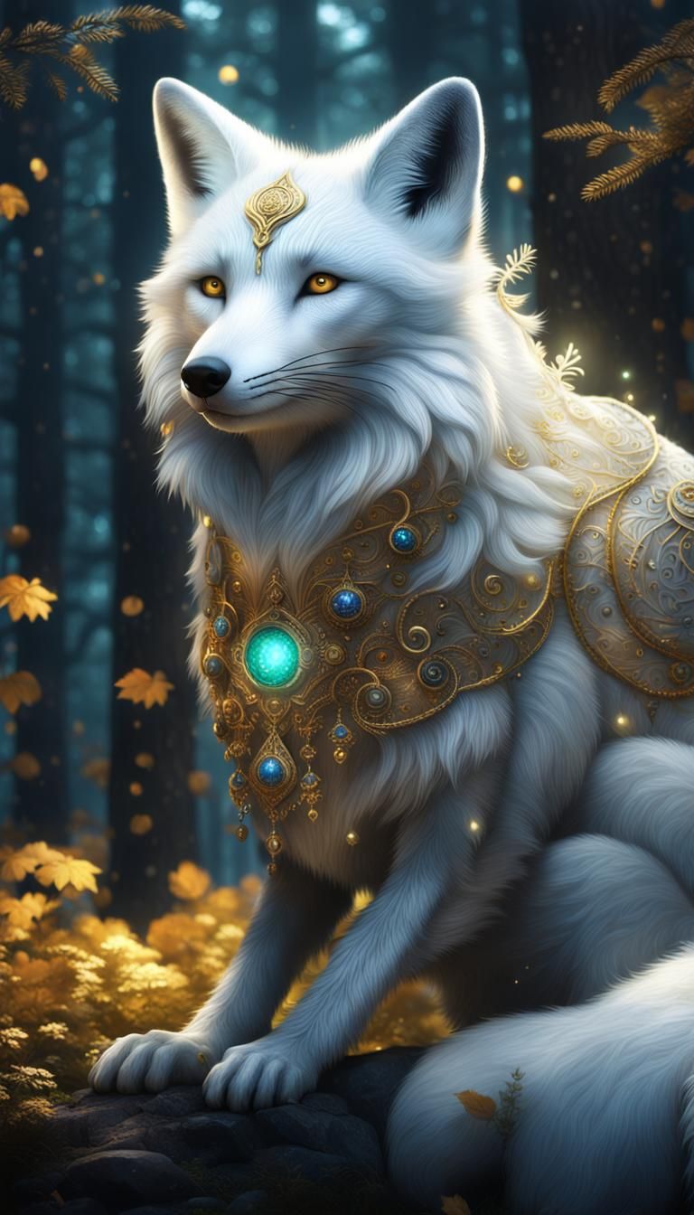 Mystical White Fox in Enchanted Forest