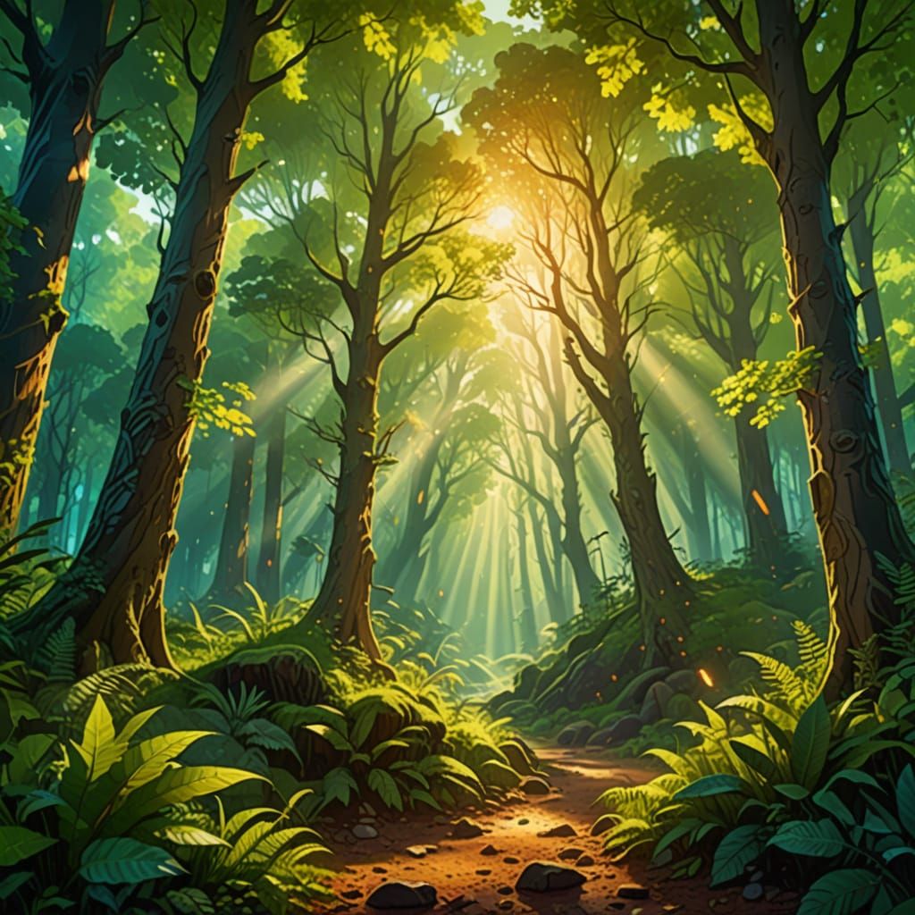 Lush Forest in Digital Fantasy Art Style
