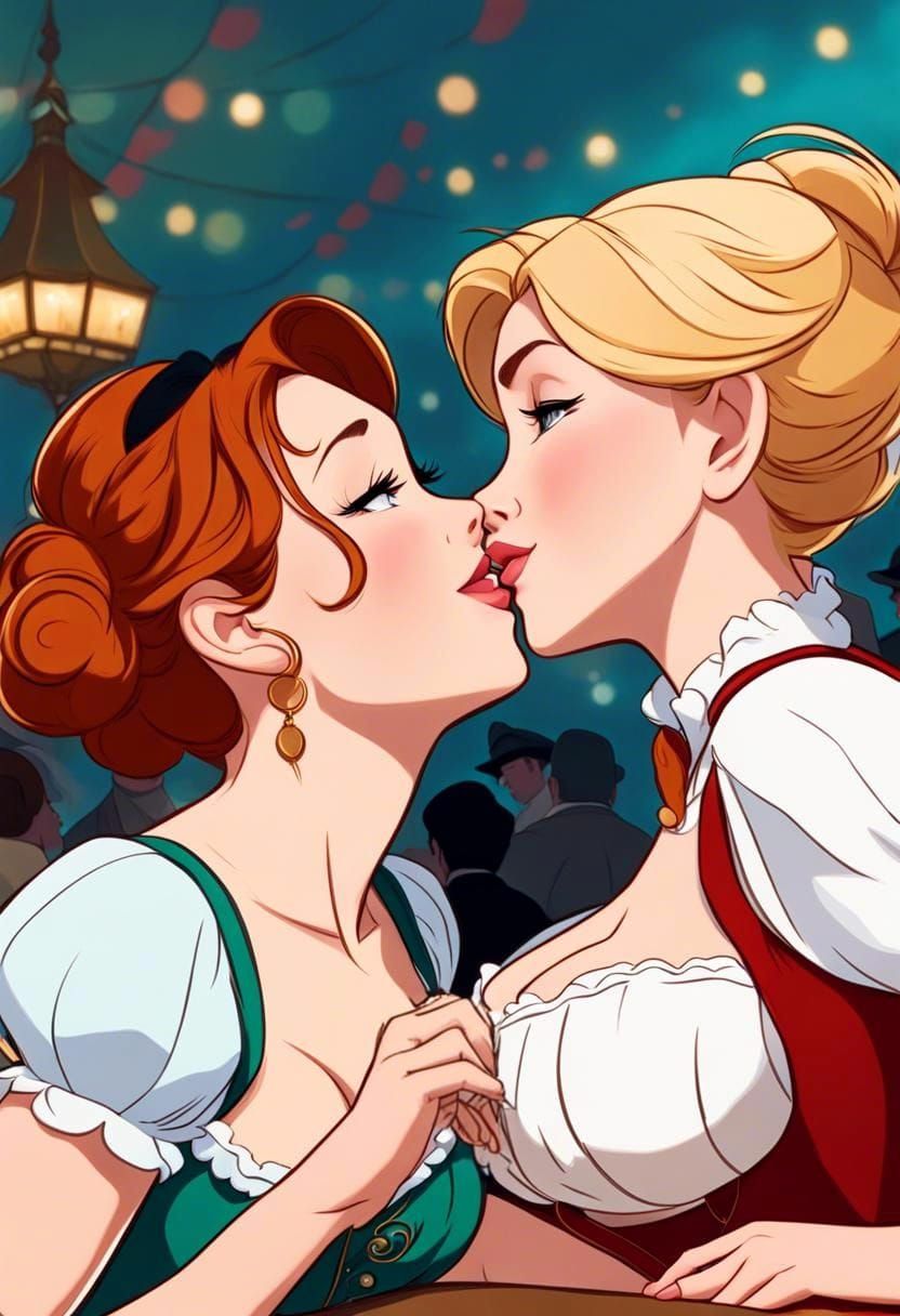 Oktoberfest Scene: Disney-Style Lesbian Kiss