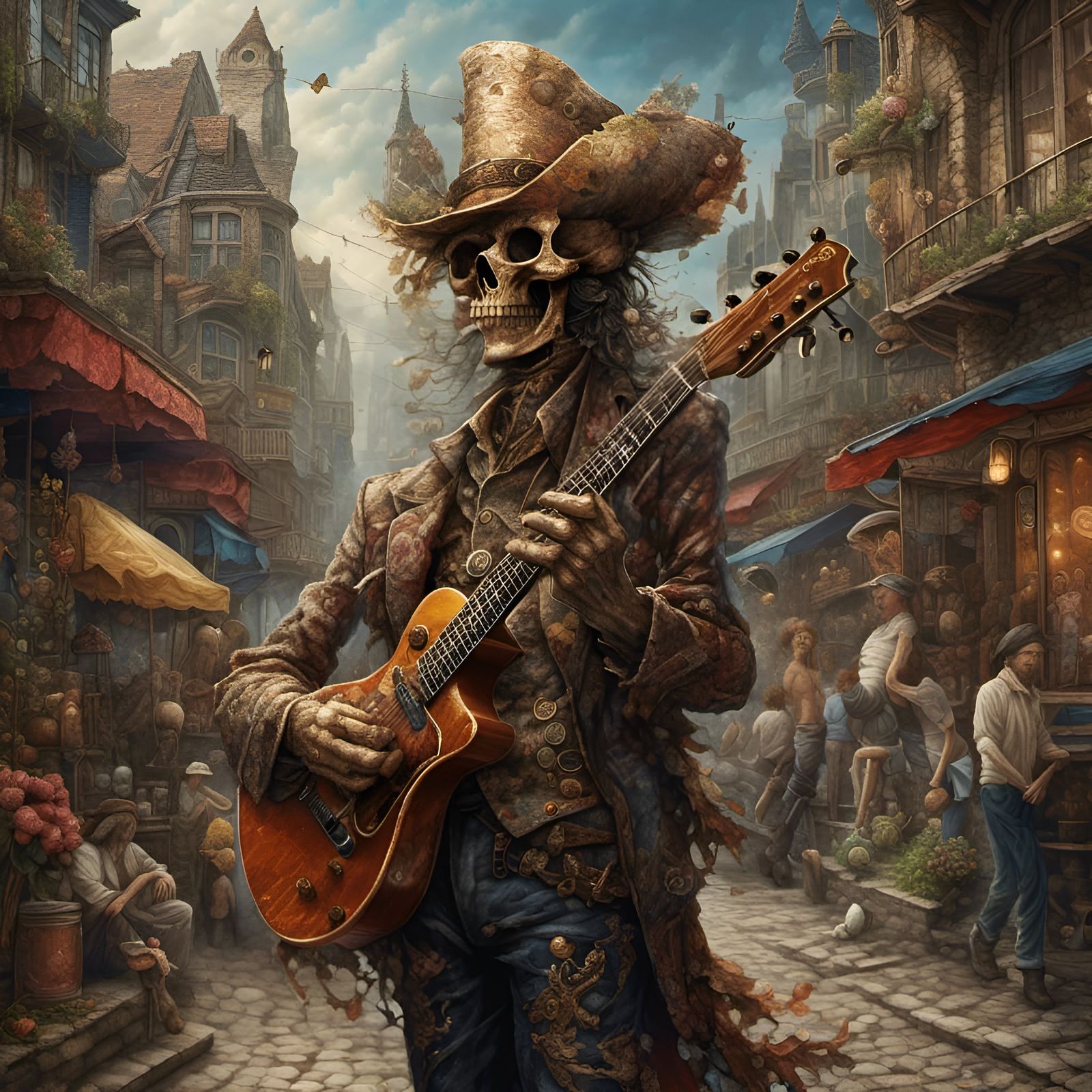 Hyperreal Musician Walking City Streets