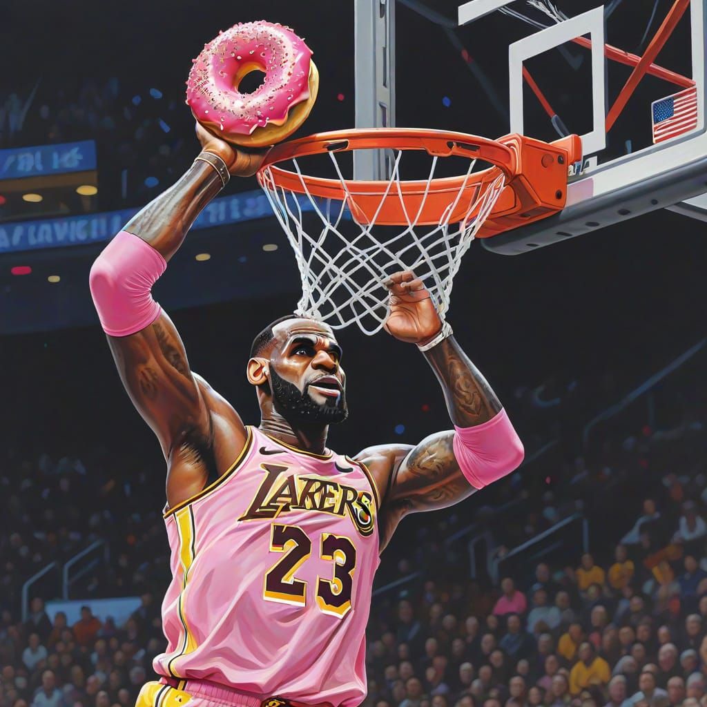 Lebron James Doughnut Dunk: Abstract Gouache Art