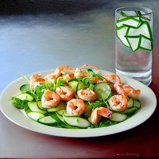 Crisp Shrimp Salad Oil Painting
