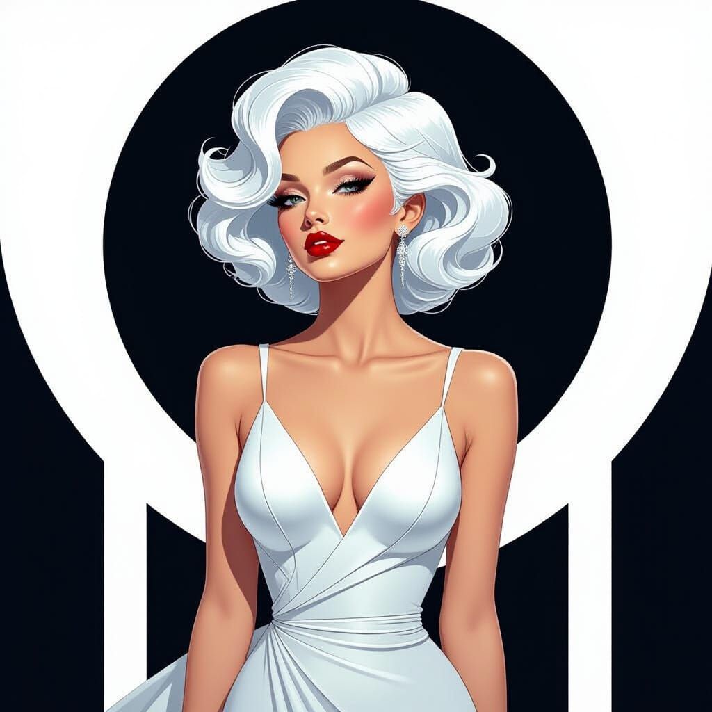 Ethereal Goddess with Ice Hair in Art Deco Style