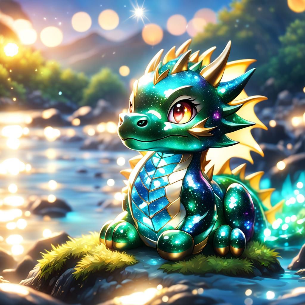 Adorable Multichromatic Dragon Portrait in Anime Style