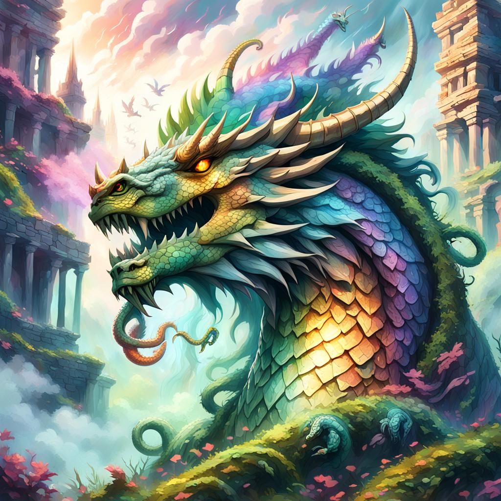 Mystical Dragon-Serpent Emerges, Digital Art