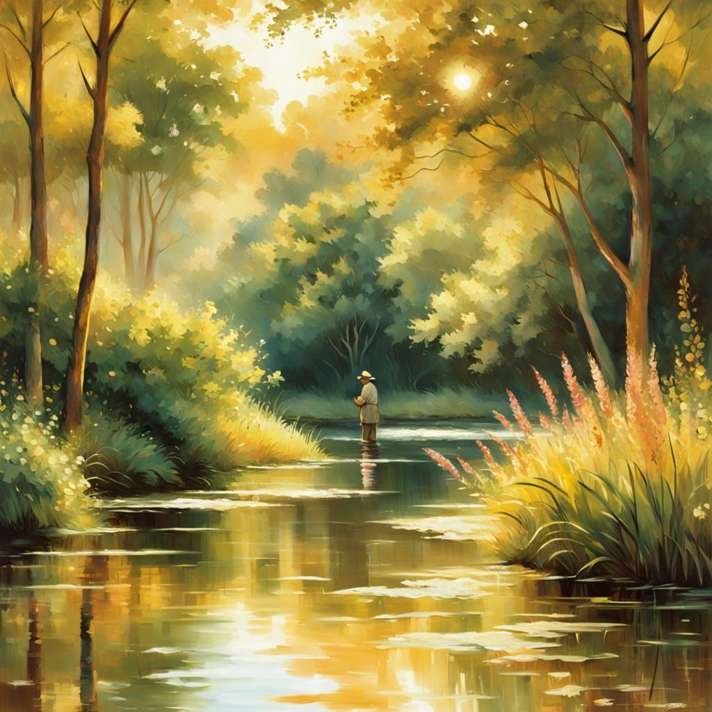 Riverbank Serenity in Impressionist Style