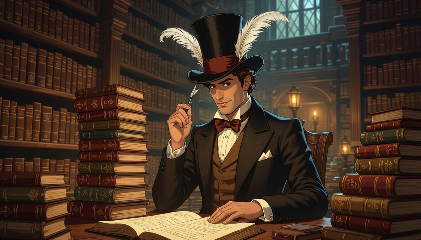 Book Hat Gentleman in Whimsical Fantasy Style
