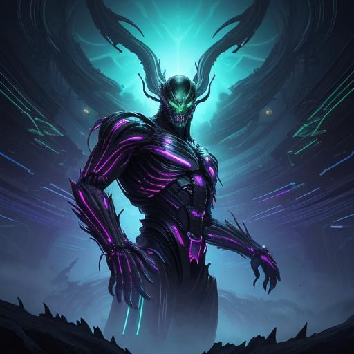 Alien Monster Battles in Surreal Biomechanical Mist