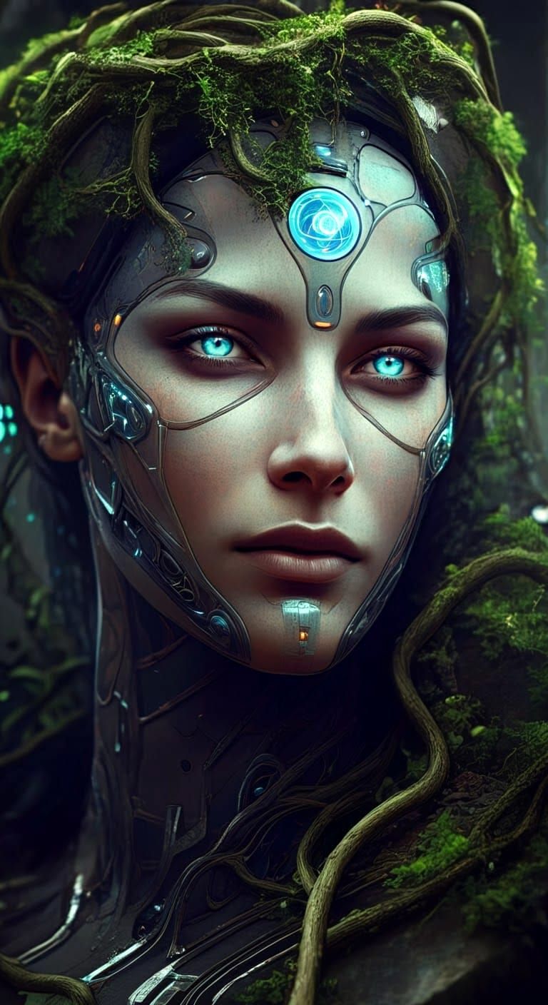 Cyberpunk Goddess Contemplates the Cosmos