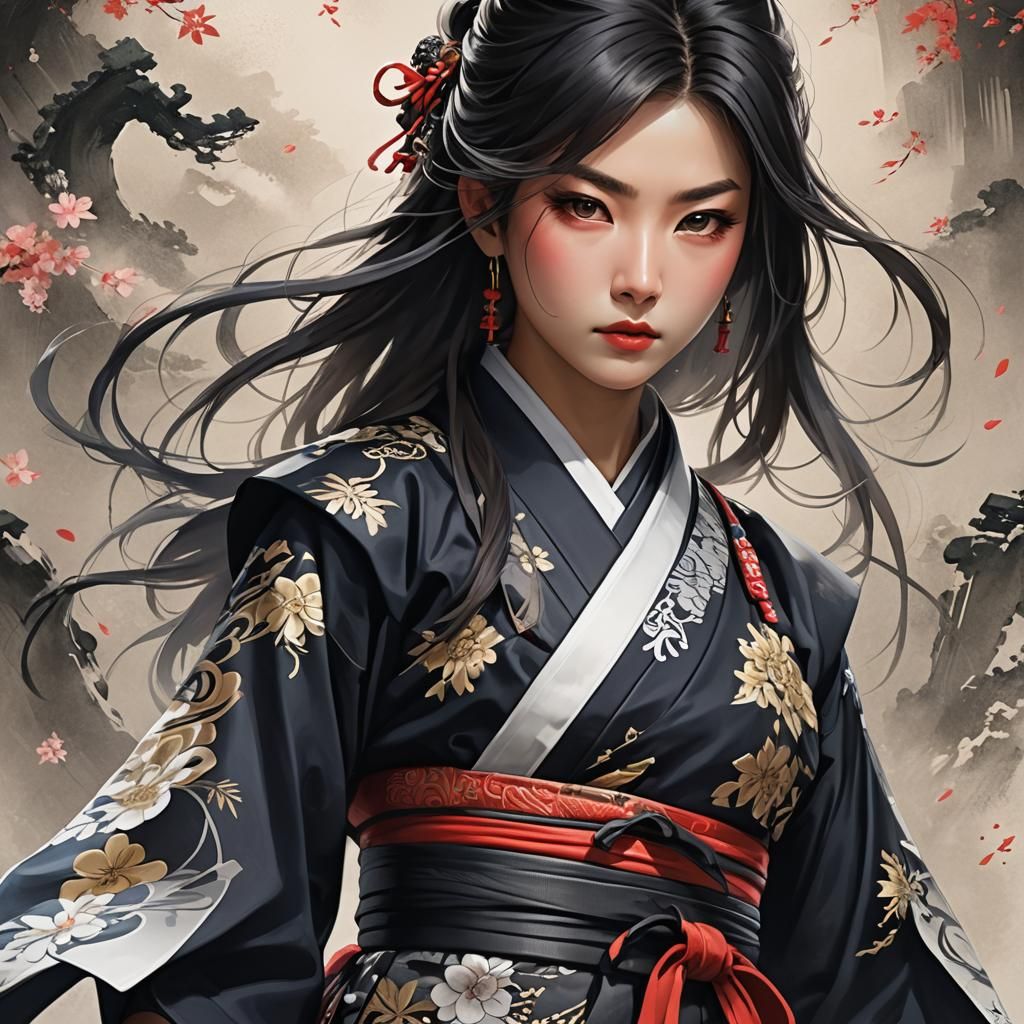 Futuristic Ninja Portrait in Neon Cityscape