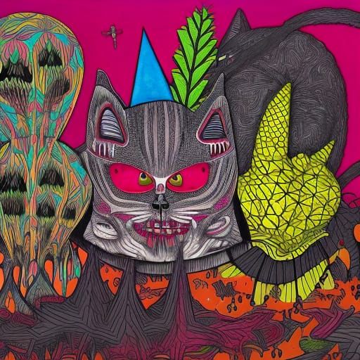 Surreal Beets, Cats, and Fruits in Lowbrow Style