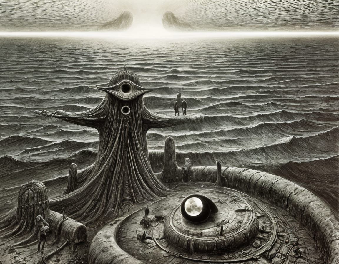 Ghostly Figure on a Dark Surreal Beach