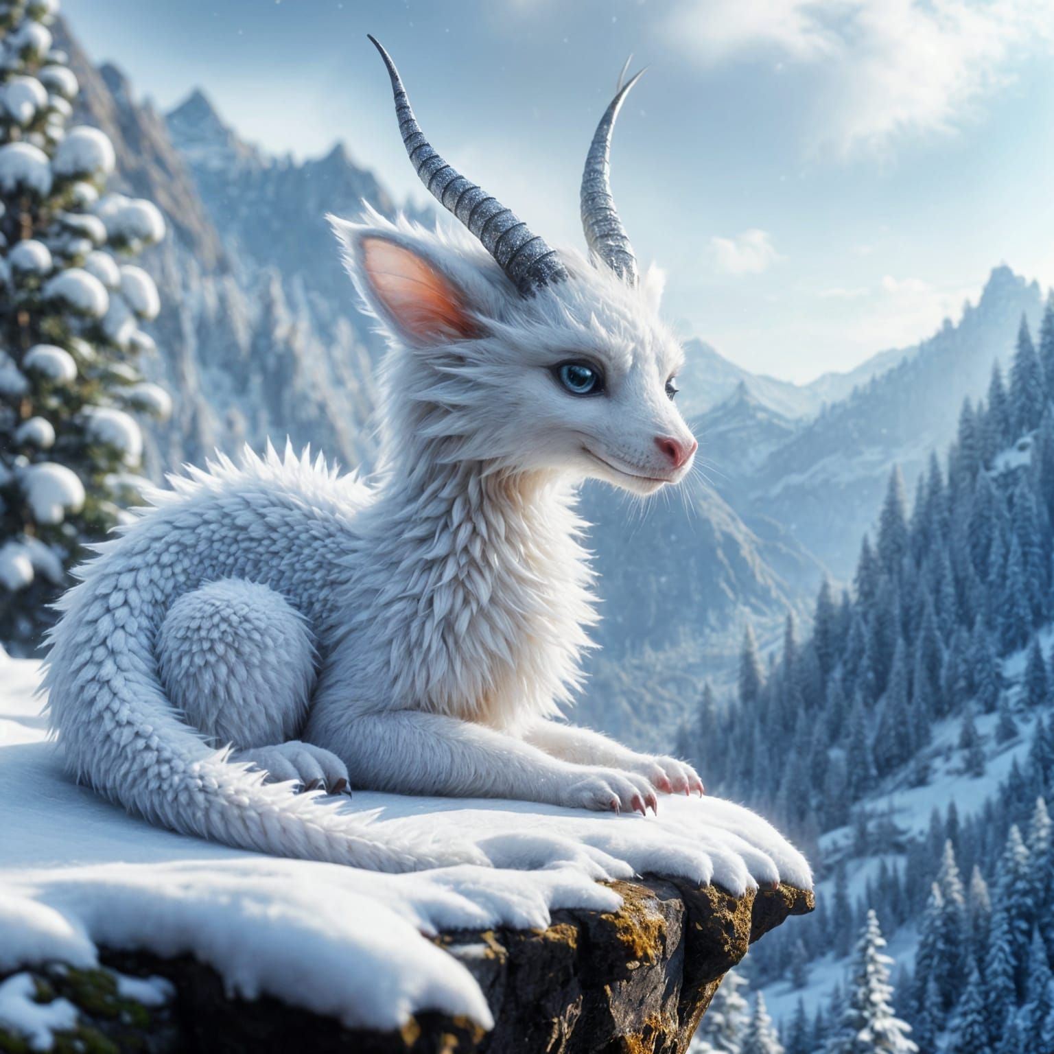 Winter Dragon on Snowy Mountain Peak