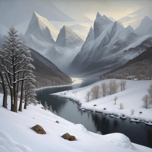 Snowy Mountains in Gauzy Atmospheric Style