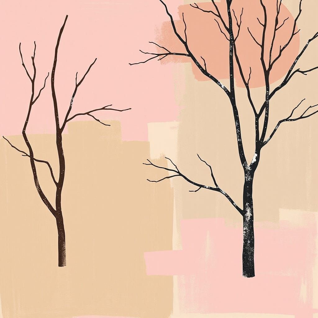 Surreal Winter Landscape in Pink and Khaki Hues