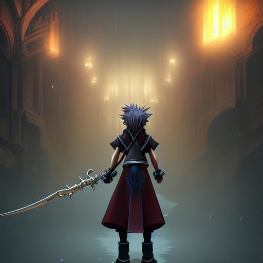 Riku Kingdom Hearts Keyblade in Dark Fantasy Style