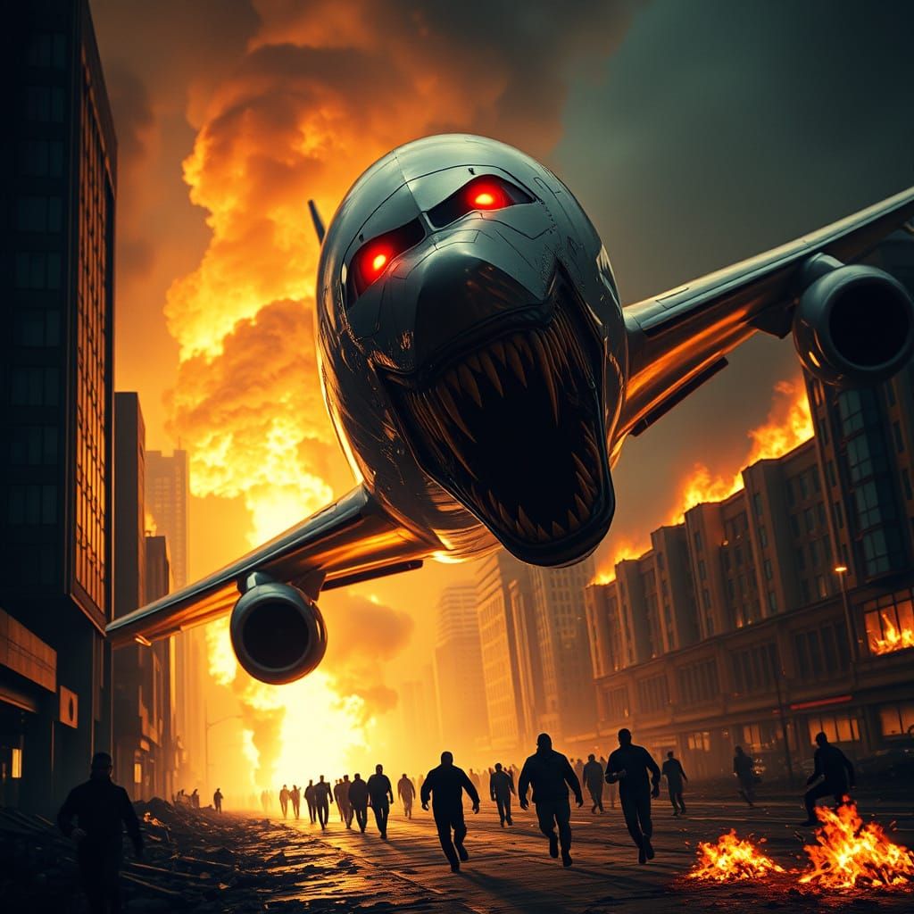 Gigantic, Flesh-Eating Boeing 787 Attacks in a Burning Citys...