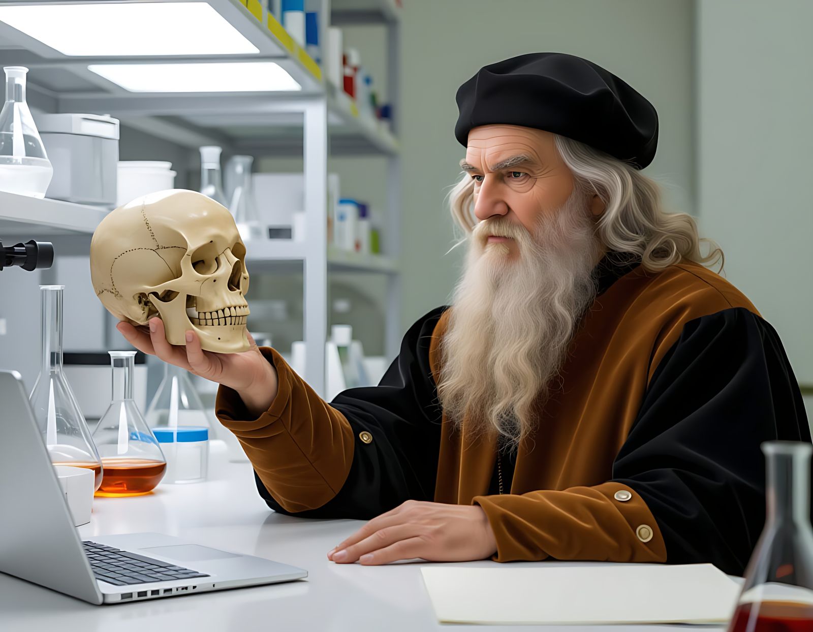 Da Vinci in a Modern Lab, Photorealistic Style