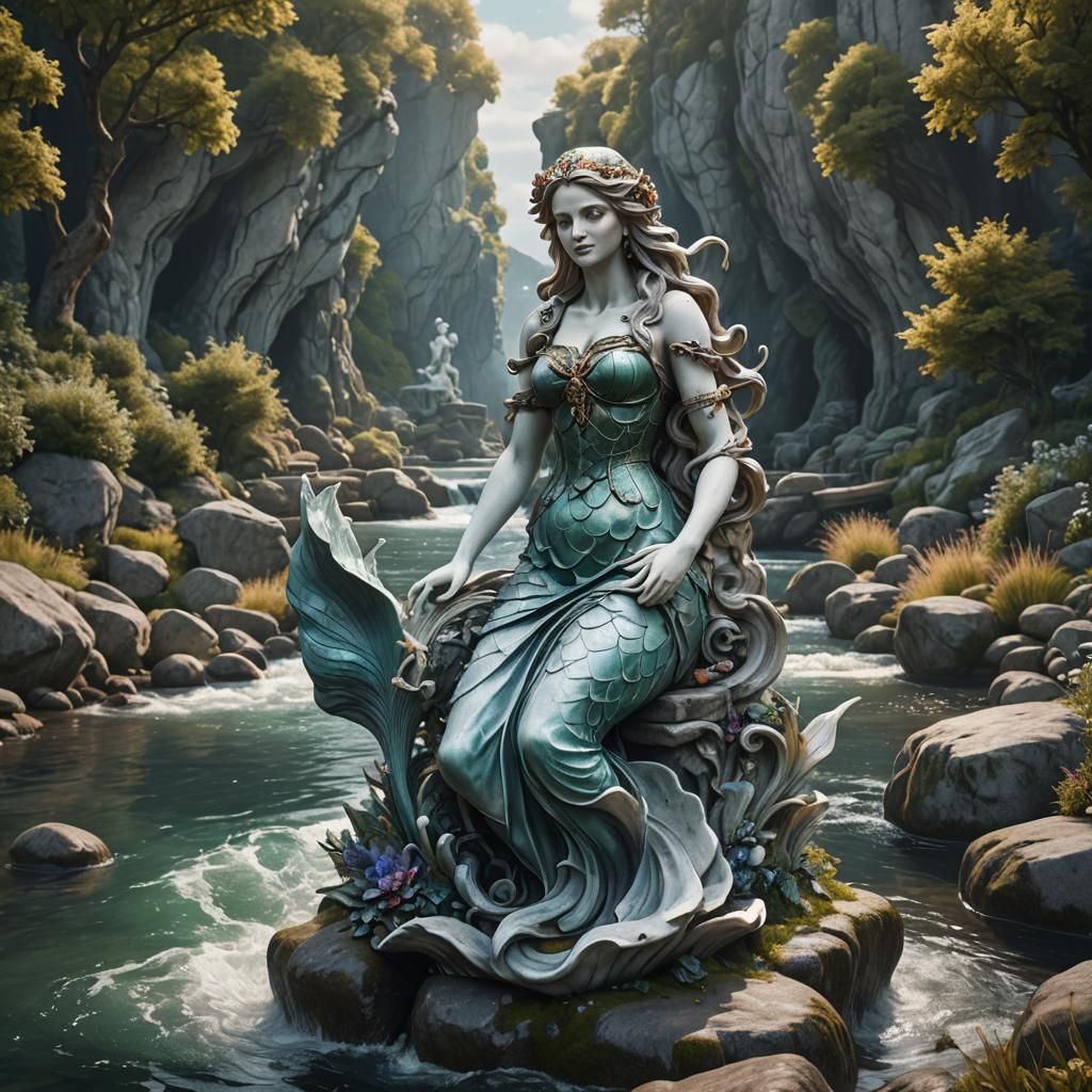 The Danish Mermaid statue and river in whitest chalk