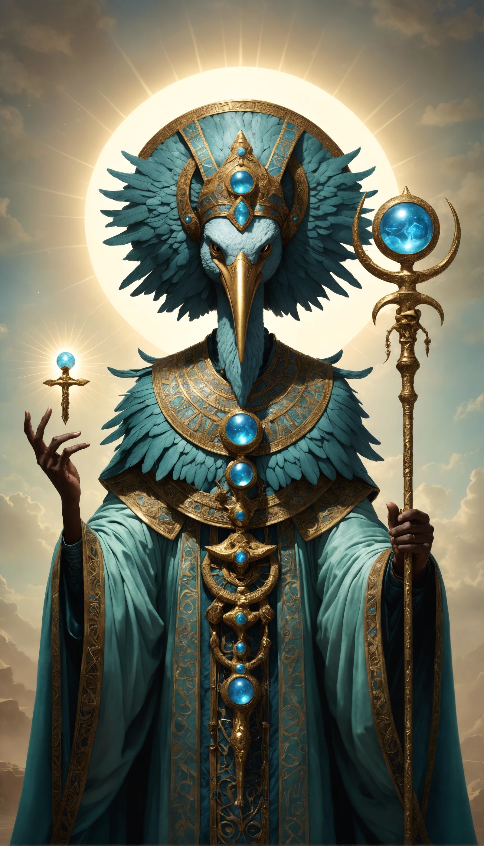 Ibis-Headed Figure Emanating Ancient Knowledge