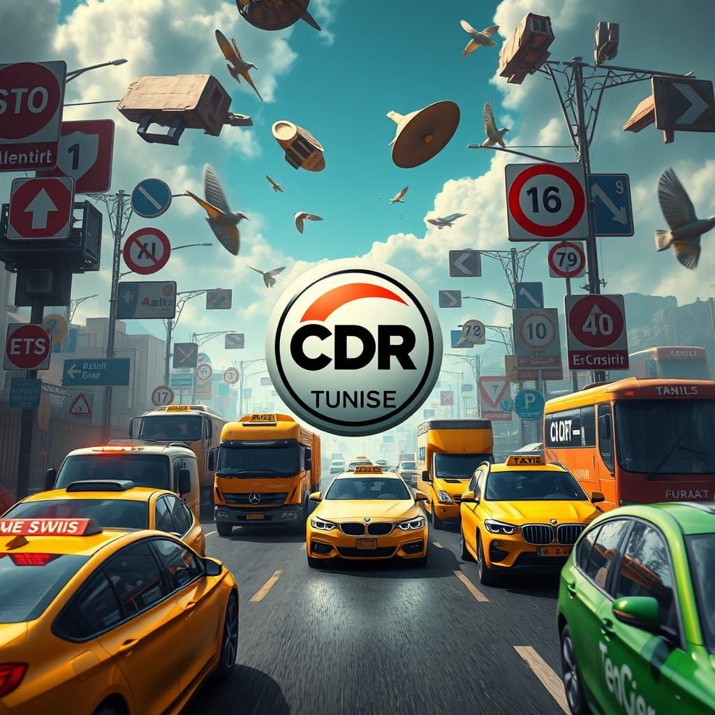 Fantastical Cityscape with CDR Tunisie Logo in Whirlwind of ...
