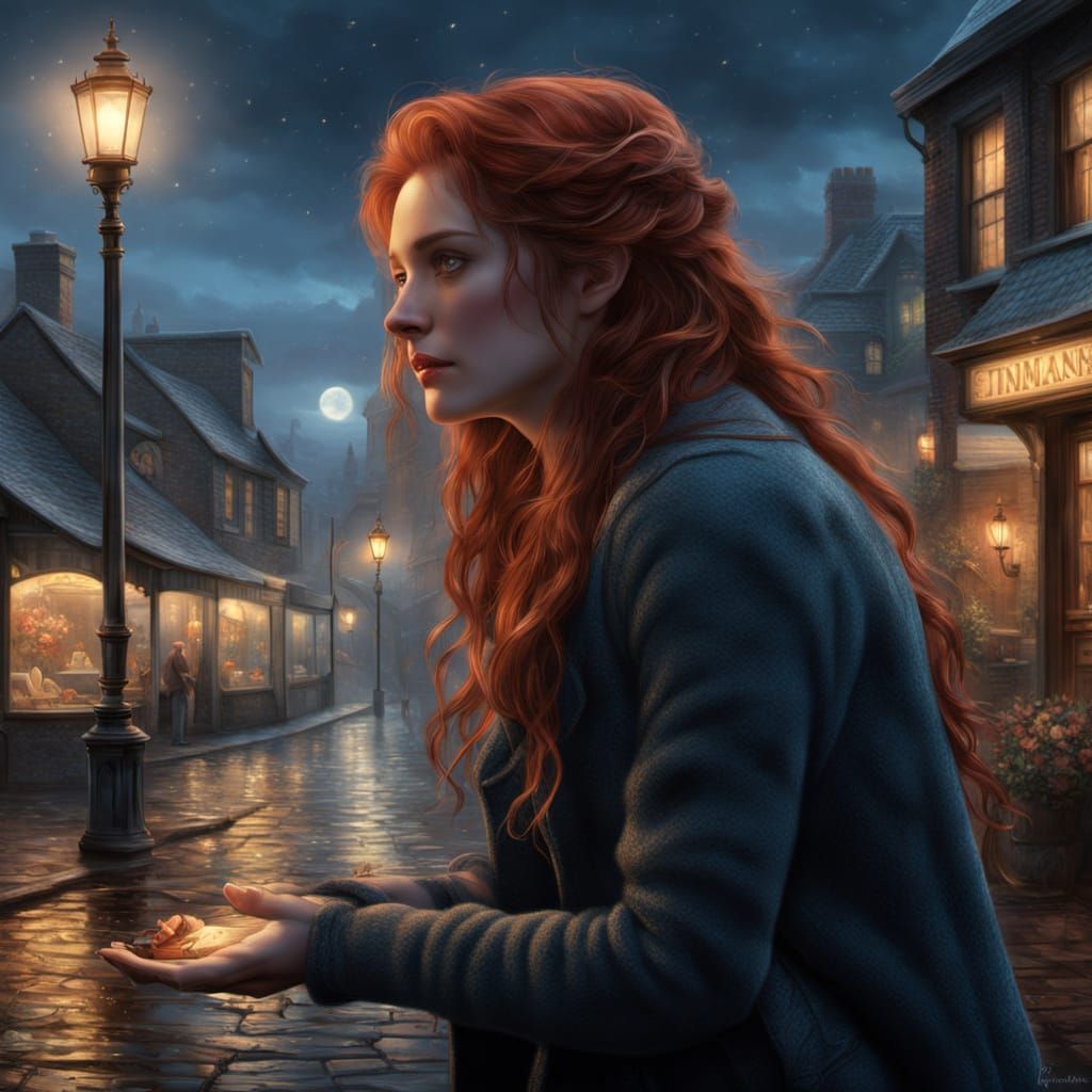 Romantic Scene: Couple by Bakery in Luminous Lighting