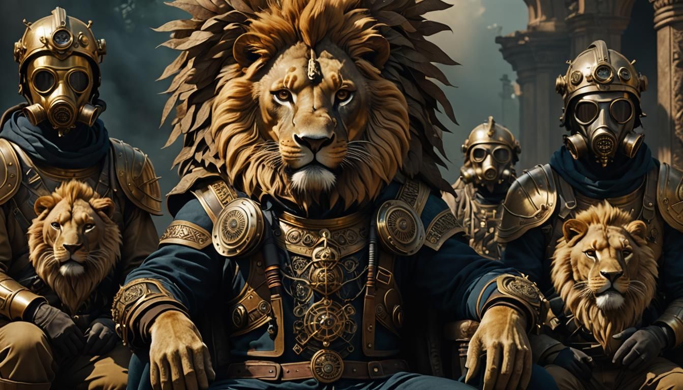 Young Emperors and Lion in Gas Masks: 3D Art