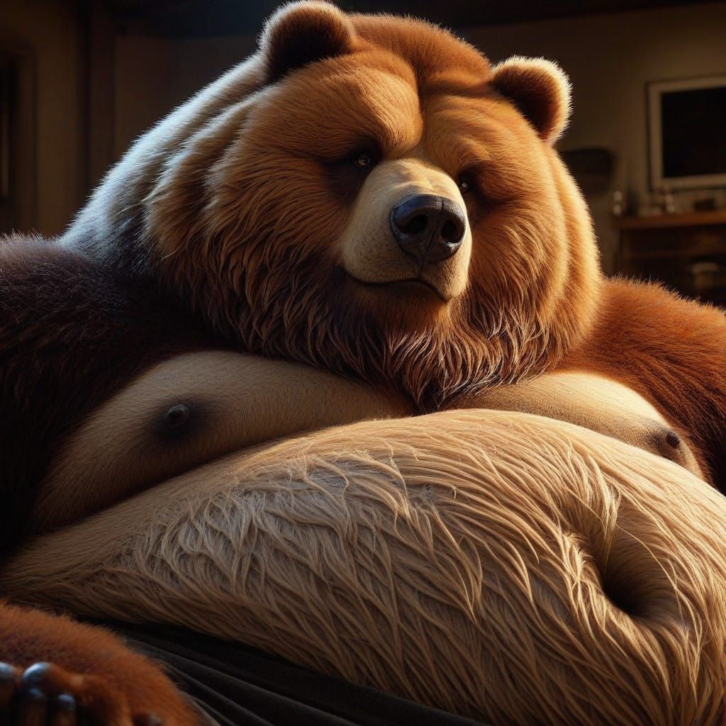 Powerful Anime-Style Kodiak Bear in Relaxation