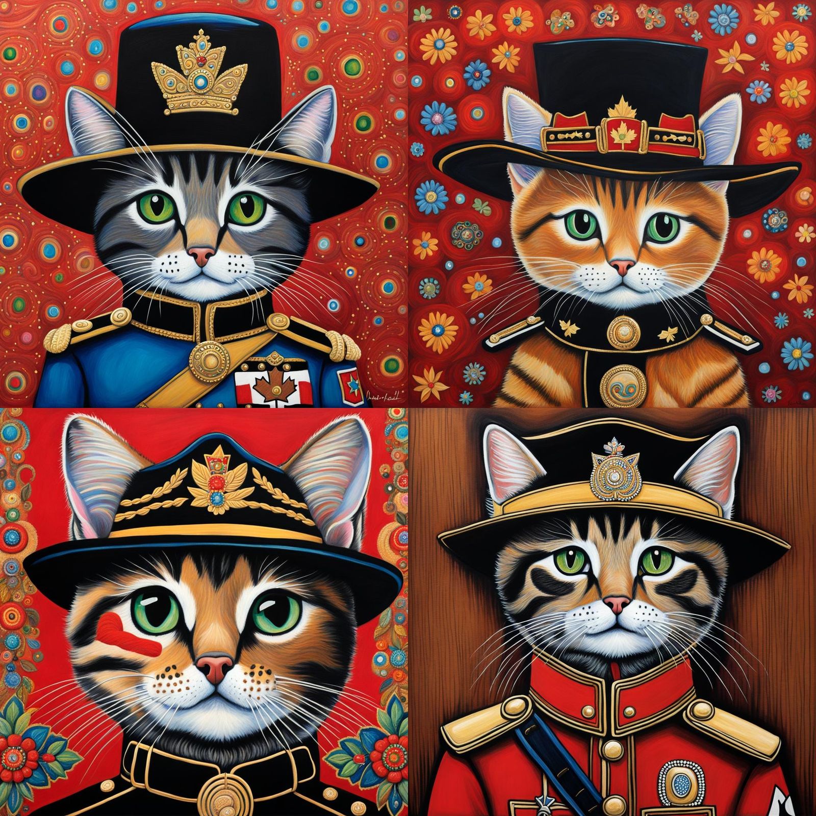 Kitten Mountie in Folk Art Style