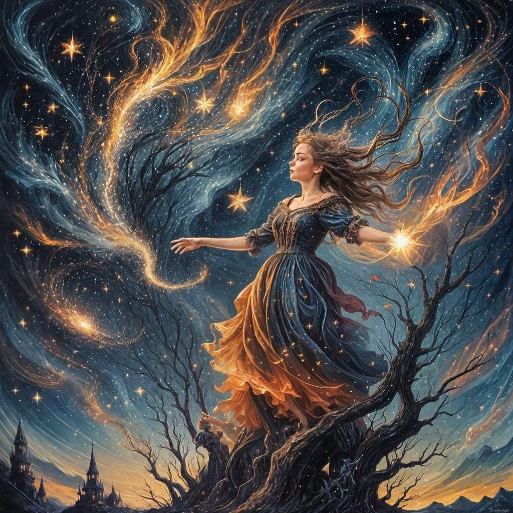 Fairy Relighting Stars in Surreal Night Sky