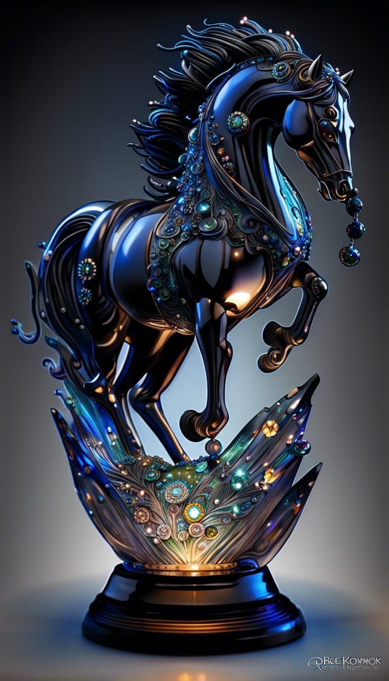 Crystal Horse Figurine Lamp in Dark Fantasy Style