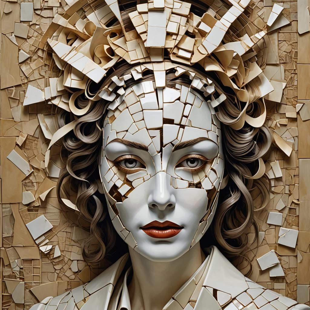 Fractured Mask: A Cubist-Sfumato Portrait of Inner Turmoil