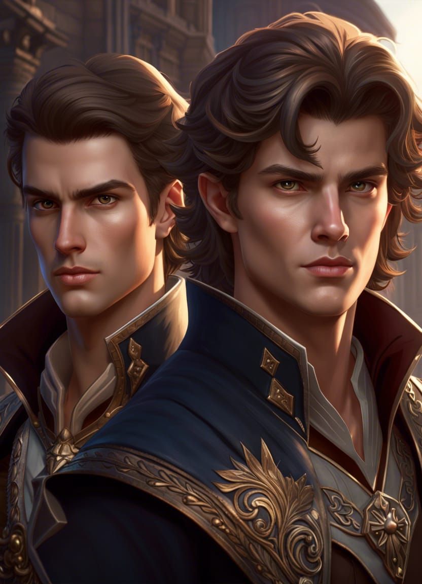 Twin Noblemen Portrait in Fantasy City