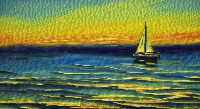 Moonlit Ocean Impressionist Landscape with Sailboat