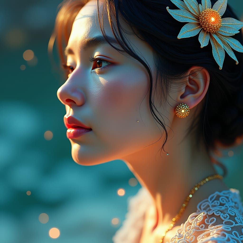 Ethereal Woman Radiating Divine Love in Art Nouveau Style