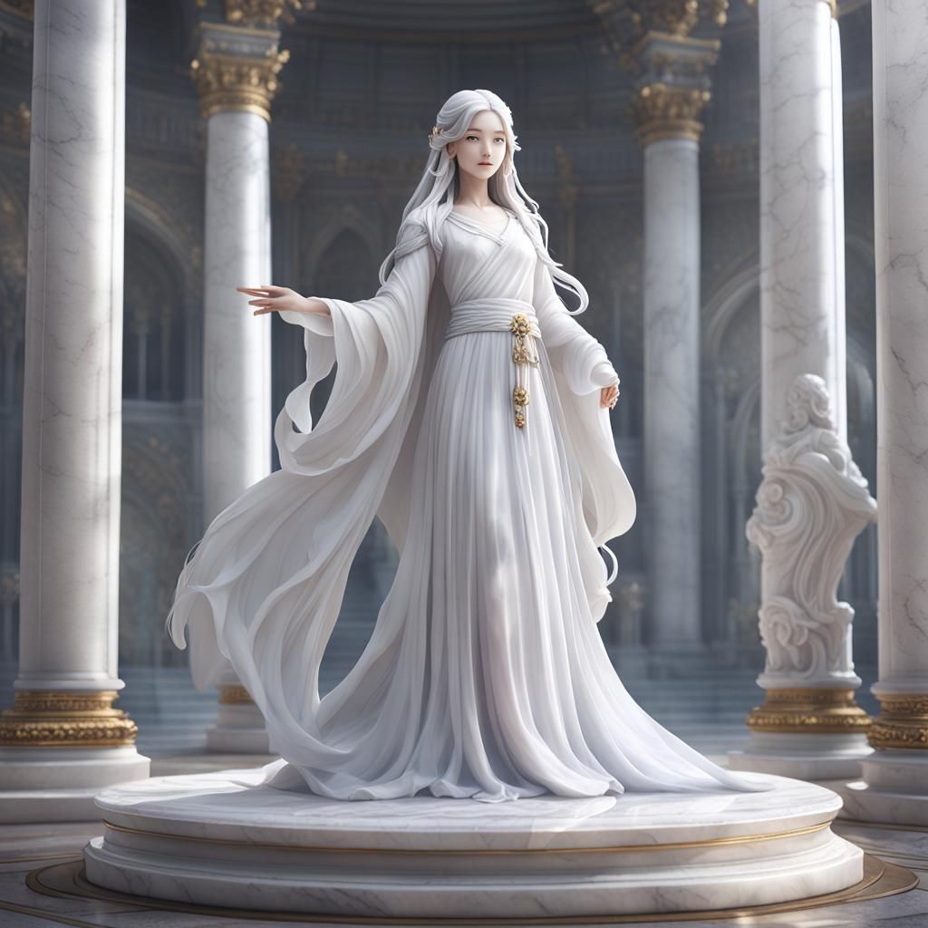 White Marble Anime Woman Figurine in 8K