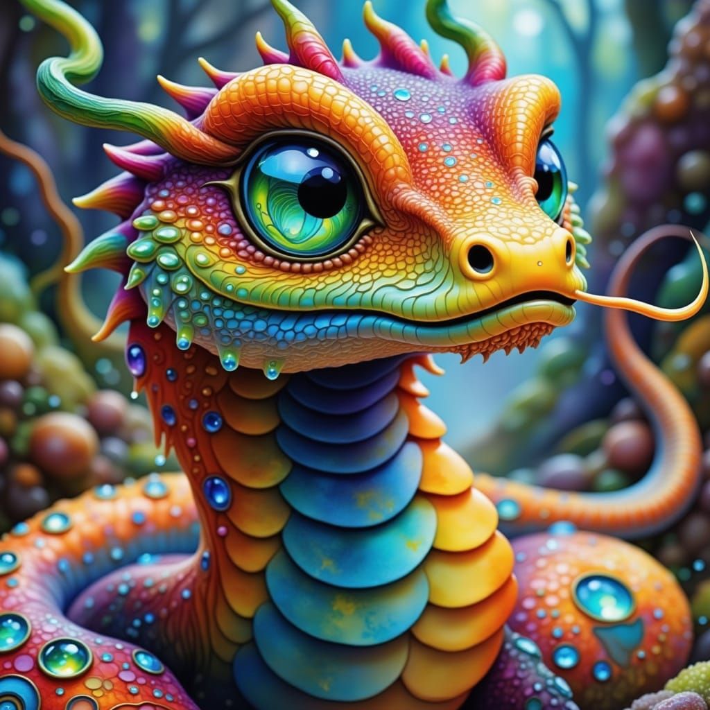 Dreamlike Serpent with Ethereal Textures and Whimsical Atmos...