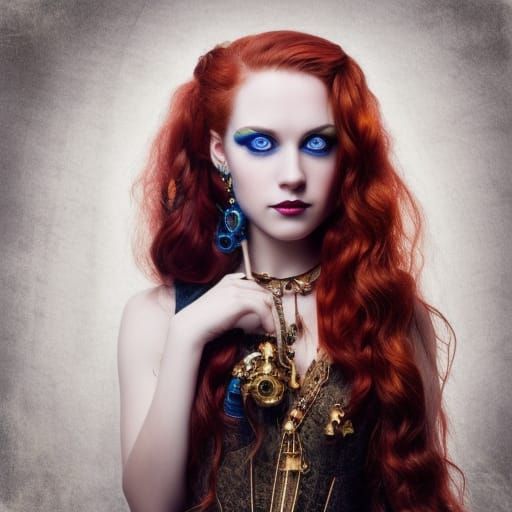Steampunk Portrait of a Beautiful Red-Haired Woman