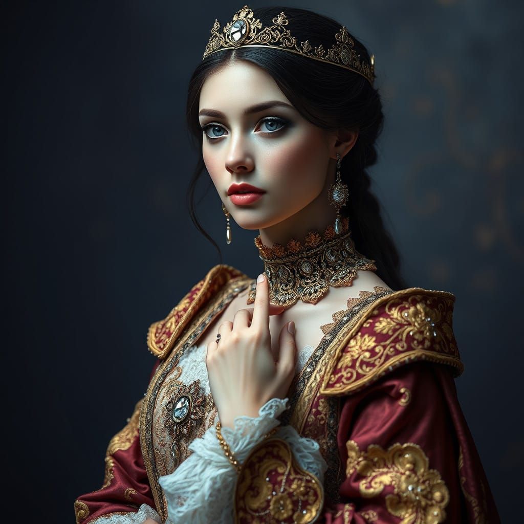 Ethereal Royal Beauty in Lavish Attire with Glinting Diamond