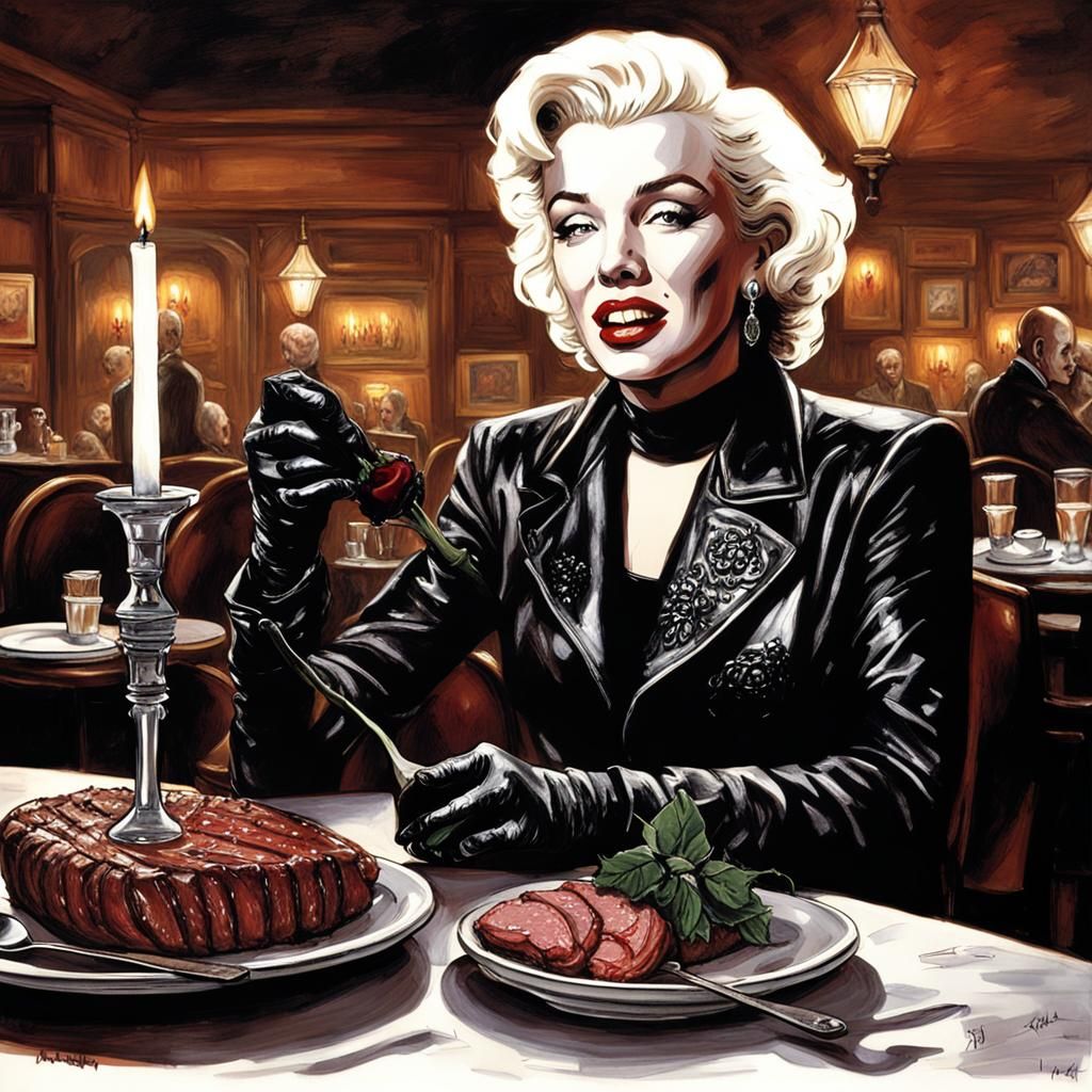 Female Pinhead in Cafe: Cinematic Digital Painting