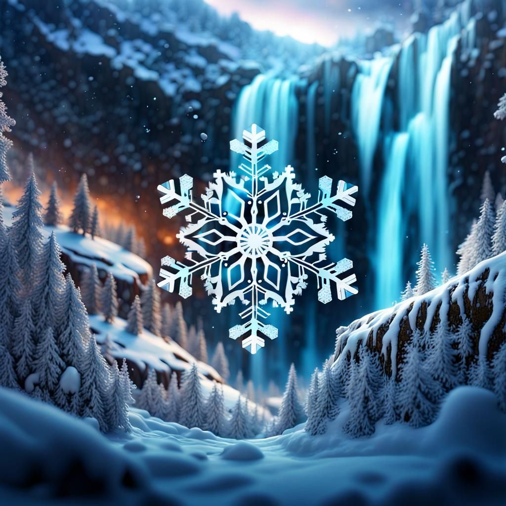Fantastical Landscape Inside Detailed Snowflake, Matte Paint...