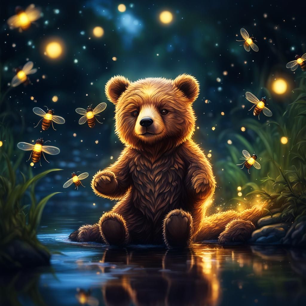 ethereal (((glowing fireflies))) in a forest at nighttime.