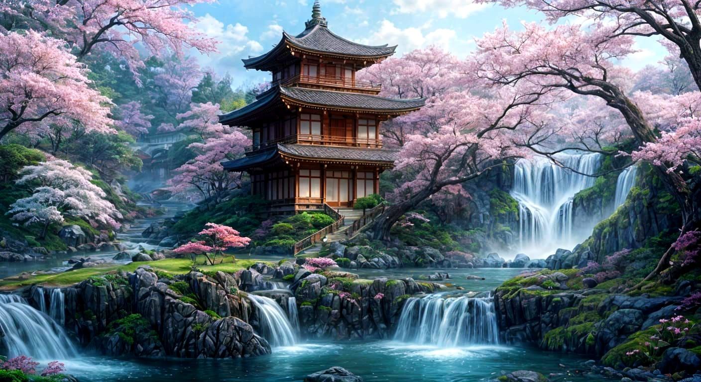 Fantastical Japanese Scene Emerges From Unrolled Scroll