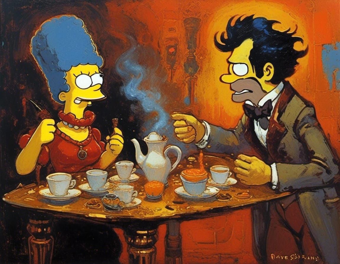 Simpsons and Flintstones in Expressionist Oil Painting