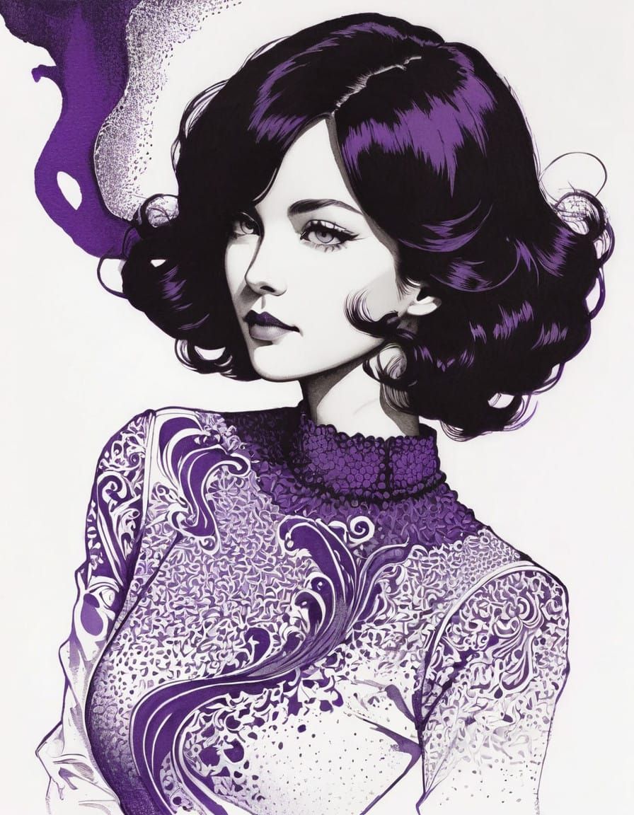 Elegant Monochromatic Portrait in Purple Ink