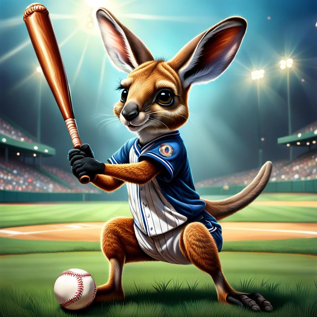 The kangaroo in a baseball uniform
