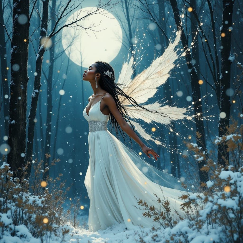 African Snow Fairy in Moonlit Forest